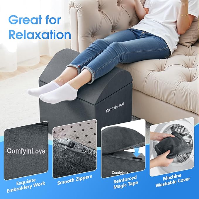 Foot Rest for Under Desk at Work - Non-Slip Foot Stool with 3 Adjustable Heights, Ergonomic Under Desk Footrest with Washable Cover for Desk, Home, Office, Car (Dark Grey)
