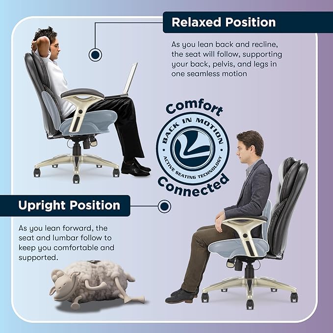 Serta Claremont Ergonomic Executive Office Chair with Back in Motion Technology, Adjustable Mid Back Desk Chair with Lumbar Support, Bonded Leather, Black