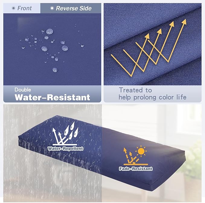 baibu 48In Outdoor Bench Cushion Waterproof, Bench Cushions for Outdoor Furniture, Dual-Layer Memory Foam atio Furniture Cushions, Porch Swing Seat Pad with Washable Cover & Ties, 48x16x3.5, Navy Blue