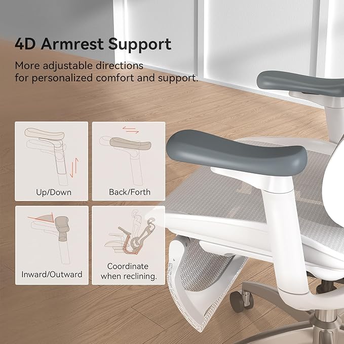 SIHOO Doro C300 Ergonomic Office Chair with Footrest, Ultra Soft 3D Armrests, Dynamic Lumbar Support for Home Office Chair, Adjustable Backrest Desk Chair, Swivel Big and Tall Computer Chair (Grey)