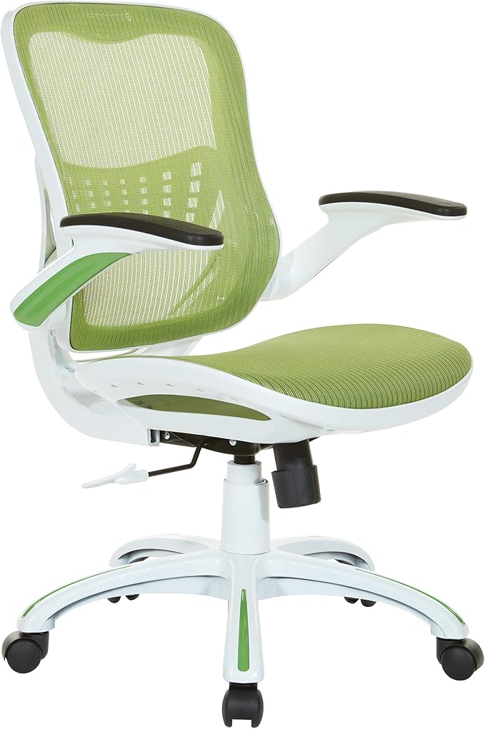 OSP Home Furnishings Riley Ventilated Manager's Office Desk Chair with Breathable Mesh Seat and Back, White Base with Green