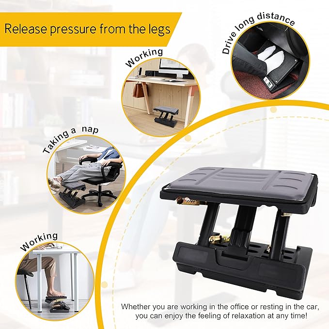 Adjustable Foot Rest Under Desk - Ergonomic Office Foot Stool with Massage, Leg Rest for Desk, Anti-Slip Design for Home & Work, Improves Posture (Gray)