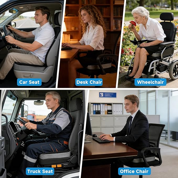 Seat Cushion for Office Chair, Ergonomic Memory Foam Office Chair Cushion with U-Shaped Coccyx Support, Non-Slip Base, Washable Cover