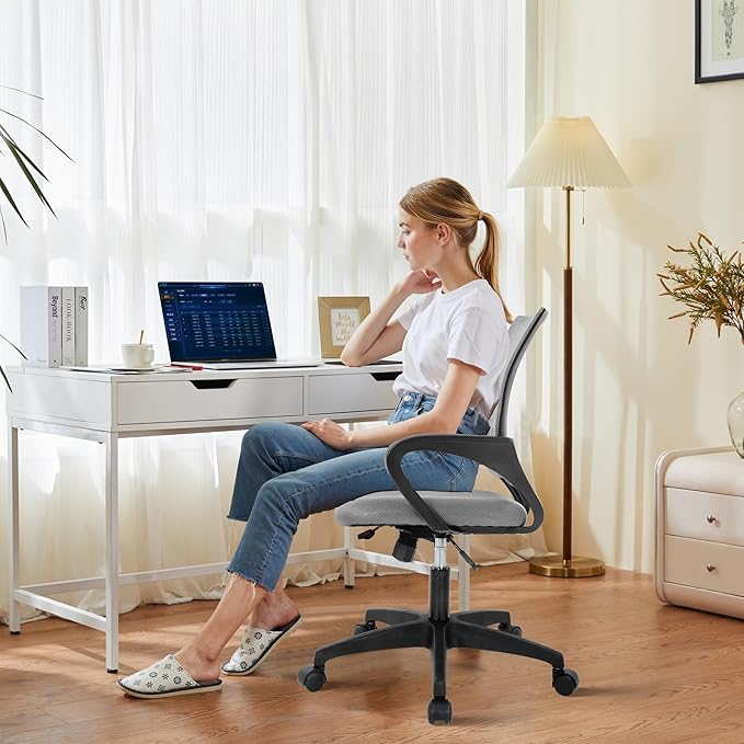 Modern Mesh Office Chair, Ergonomic with Lumbar Support, Adjustable Height, Grey