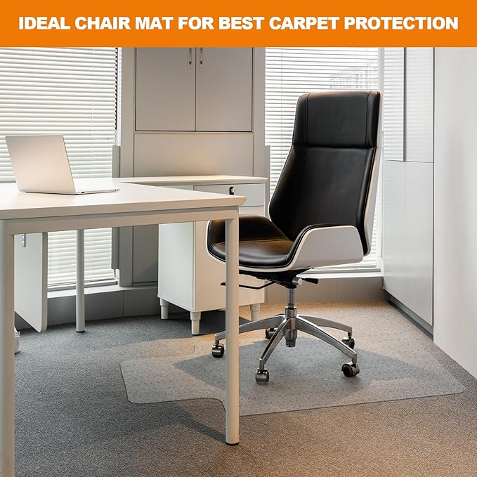 Chair Mat for Carpet- Low Pile (1/4" Thick) Carpet Protector for Office Gaming Computer Desk Chair. Heavy Duty Desk Chair Mat for Carpeted Floors, Semi Transparent (with Lip（Thickened）)