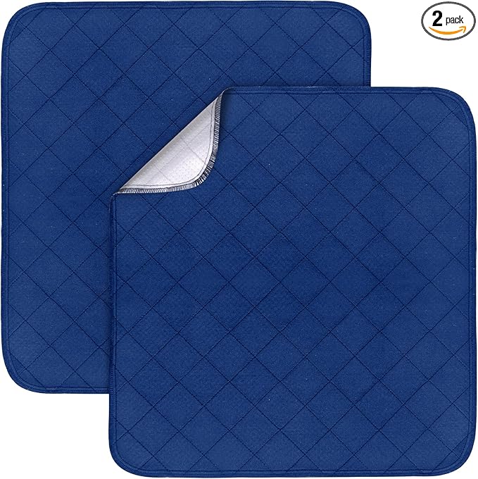 Waterproof Chair Pads for Incontinence 22" x 21", 2 Pack Non Slip Absorbent Wheelchair Reusable Seat Protector, Washable Seat Covers for Chairs, Navy