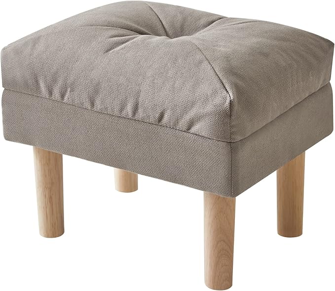 YMYNY 15.75" Small Foot Stool Ottoman, Footrest with Sponge Soft Padded Seat, Cotton-Linen Blend Fabric Footstool for Sofa, Bedroom, Living Room, Entryway, Solid Wood Legs, Gray, UHBD023G