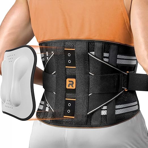 Rakiie Lower Back Brace for Women, Back Belt Support for Men with 8 Stays, Soft Lumbar Support with Full Protection, Orange Size XXL