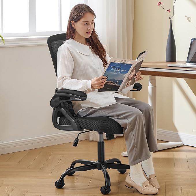 Ergonomic Office Chair, Desk Chair with Adjustable Lumbar Support, Breathable Mesh Comfy Computer Chairs with Flip-up Armrests Executive Task Chair for Adults Home Office (2Pcs)