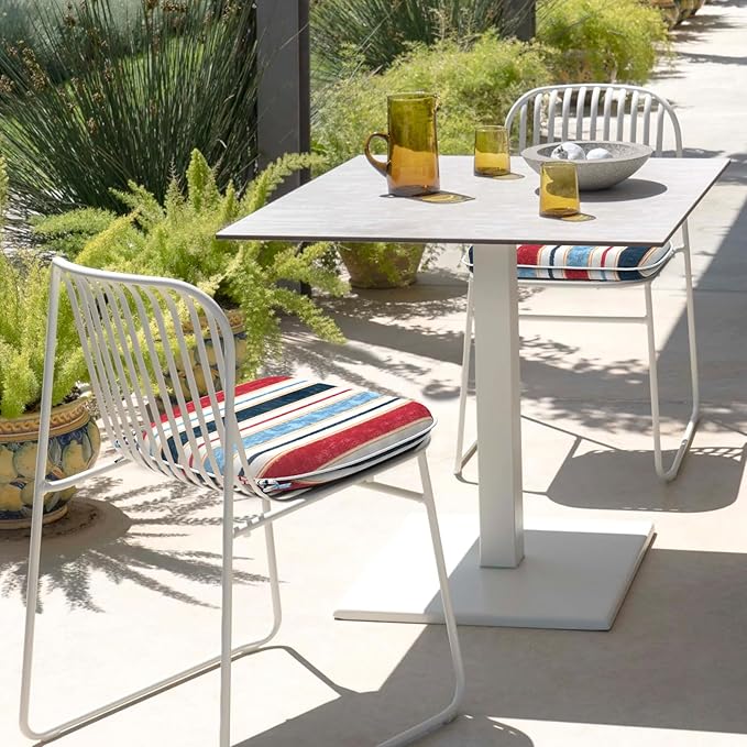 DYTXIII Set of 4 Outdoor Chair Cushions with Ties,Water Repellent Patio Chair Pads 17"x 16" for Outdoor Furniture,Round Corner Seat Cushions for Garden Yard Kitchen Stripe Red Blue