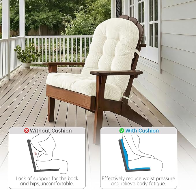 Rocking Chair Cushions Set - Non-Slip Adirondack Chair Cushions with Ties Indoor/Outdoor Rocking Chair Pad for Living Room, Bedroom, Balcony, Office