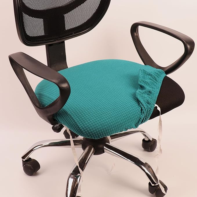 Melaluxe Stretch Jacquard Office Chair Cover, Removable Washable Desk Chair Cover Rotating Chair Seat Slipcover, Teal Blue