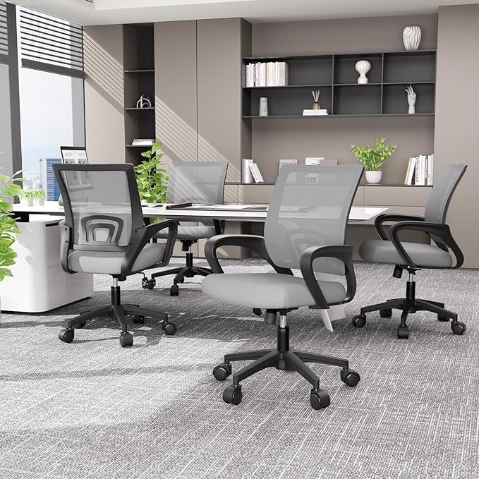 Magshion Ergonomic Office Chair 20 Pack, Mid-Back Mesh Desk Chair, Adjustable Swivel Computer Chair with Lumbar Support & Breathable Backrest for Gaming, Work, Study, 300 Lbs Capacity, Light Gray