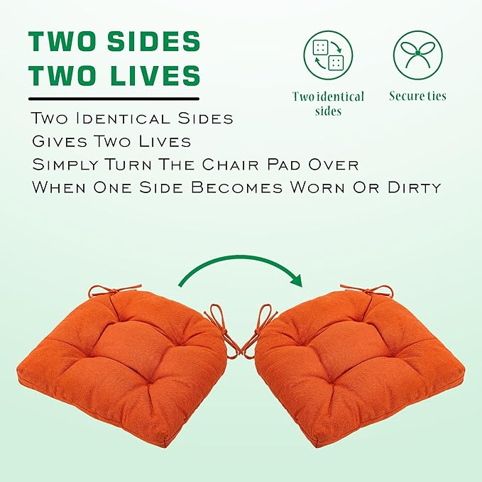 SQUARE MOON Chair Cushions for Dining Chairs, 3 Inch Thick Comfortable Kitchen Chair Pads, Dining Room Seat Cushions with Ties, Machine Washable, 17" x 16" x 3", 4/Pack, Orange
