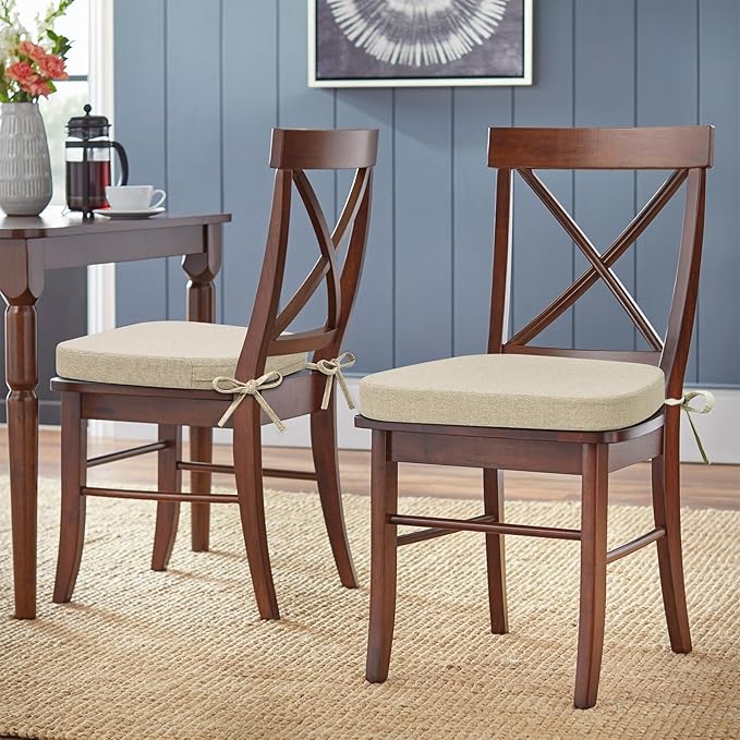 Shinnwa Kitchen Chair Cushions Set of 6, Non-Slip Dining Chair Cushions with Detachable Straps and Machine Washable Cover, 6 Pack, 17x16x2in, Beige