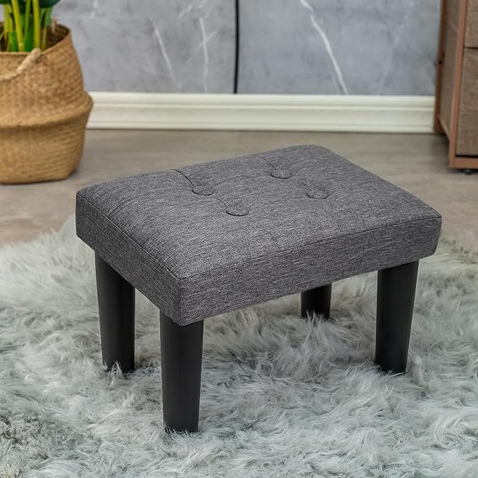 CAROLMADE Ottoman Foot Rest, Linen Small Ottoman Foot Stool with Legs Modern Footstool Ottomans for Living Room Entryway Office, Grey