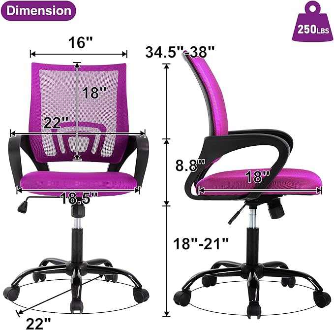 Computer Desk Chair,Work Chairs for Home Office,Ergonomic Office Chair with Lumbar Support,Mesh Office Chair with Arm and Wide Comfortable Seat,Adjustable Rolling Office Chair,Pink