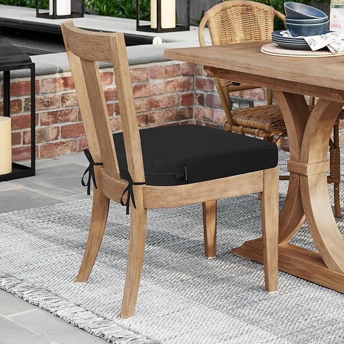 idee-home Outdoor Chair Cushions Set of 2, Thick 17" x 17" Outdoor Seat Cushions Patio Furniture Waterproof with Ties, Dining Pads