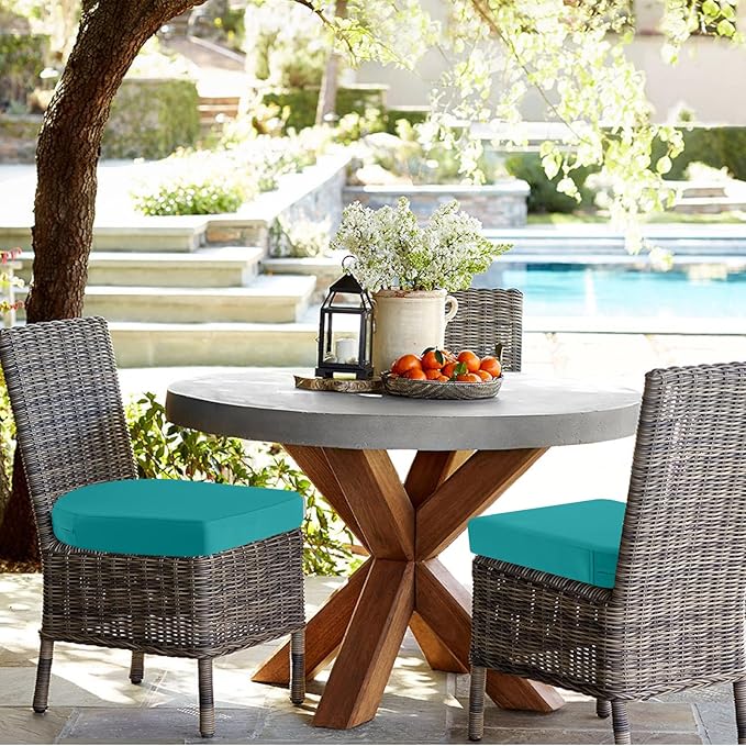 idee-home Outdoor Chair Cushions Set of 2, Thick 17" x 17" Outdoor Seat Cushions Patio Furniture Waterproof with Ties, Dining Pads