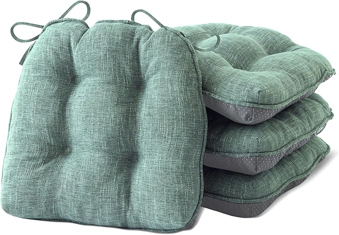 IPYNBAP Chair Cushions for Dining Chairs Set of 4, Kitchen Chair Cushions, Chair Pads with Ties Non Slip Backing, Christmas Room Decor, Tufted Memory Foam Seat Cushion 4 Pack, 15.5x15.5x4, Sage Green