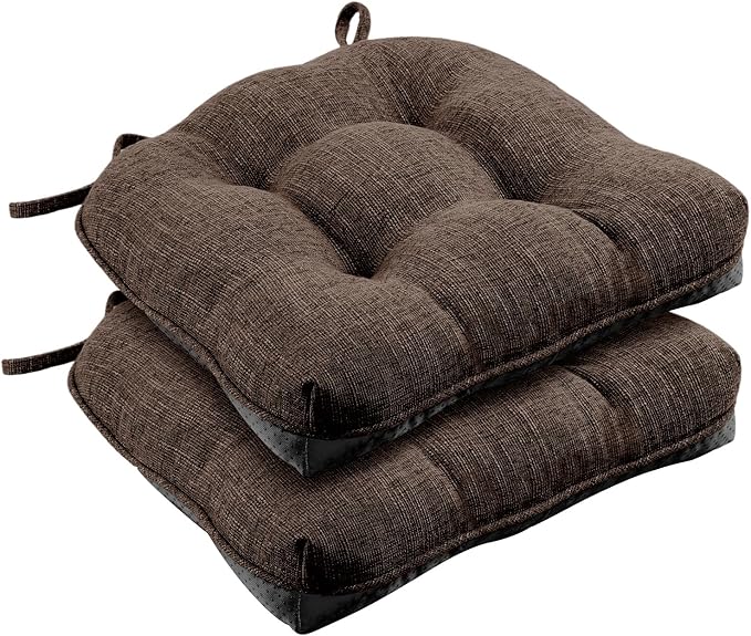 Wellsin Chair Cushions for Dining Chairs, Non-Slip Kitchen Chair Pads with Ties, Tufted Shredded Foam Kitchen Chair Cushions Set of 2, 15.5" X 15.5", Brown