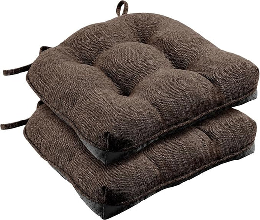 Wellsin Chair Cushions for Dining Chairs, Non-Slip Kitchen Chair Pads with Ties, Tufted Shredded Foam Kitchen Chair Cushions Set of 2, 15.5" X 15.5", Brown