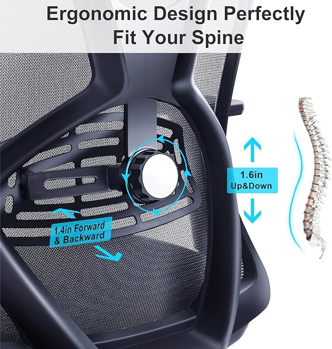 Ticova Ergonomic Office Chair - High Back Desk Chair with Adjustable Lumbar Support, Headrest & 3D Armrest