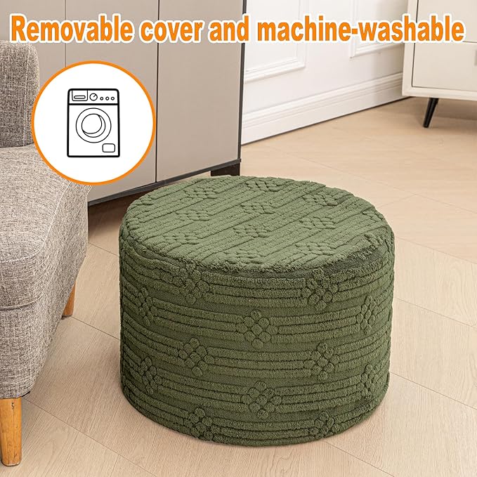 Asuprui Pouf Ottoman Foot Rest – Plush Round All-in-one Foam Stool for Cozy Lounging, Floor Pouf & Chic Decor (Forest Green)