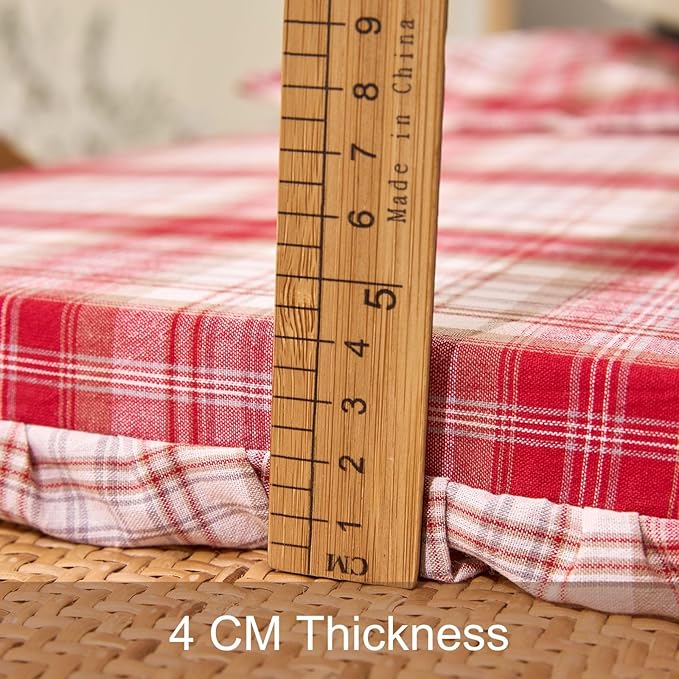 vctops Plaid Cotton Chair Cushion for Kitchen Dining Room Chairs Farmhouse Scottish Tartan Thin Thin Seat Cushion Soft Foam Non Slip Chair Pad with Removable Cover (Red,16"x16")
