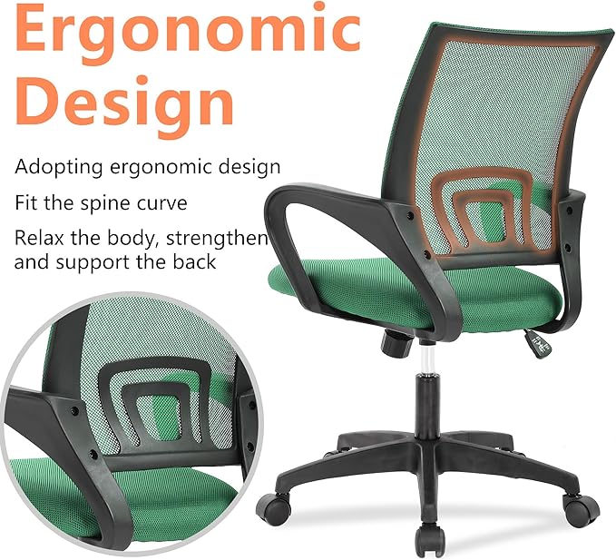 PayLessHere Home Office Chair - Adjustable Ergonomic with Lumbar Support, Armrest, Executive, High Density Mesh, 360 Degree Swivel (Pack of 2, Green)