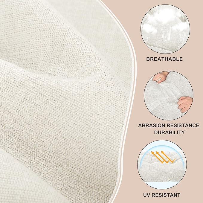 Rocking Chair Cushion - Chenille Fabric, High-Density Sponge, Durable Comfort Double-Sided Tufted Seat Pads with Ties, Chenille︱White, 44x19x4 inch