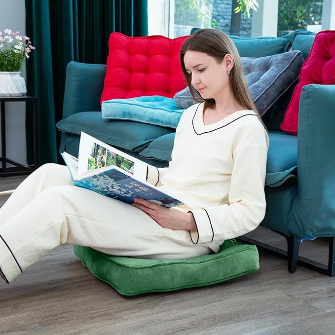 1 MIDDLE ONE Floor Pillow Set of 4, Memory Foam Meditation Cushion, Floor Cushions for Adults Sitting, Large Square Seat Cushions for Yoga, Living Room, 20x20 Inch (Green)
