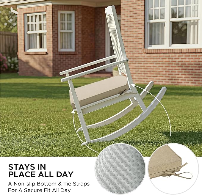 Outdoor Chair Cushions, Fade-Resistant & Water-Resistant, D Shaped Patio Furniture Seat Chair Pads Replacement with Ties, Non-Slip Bottom, Removable Cover, Set of 2, 18.5 x 16 Inch, Natural