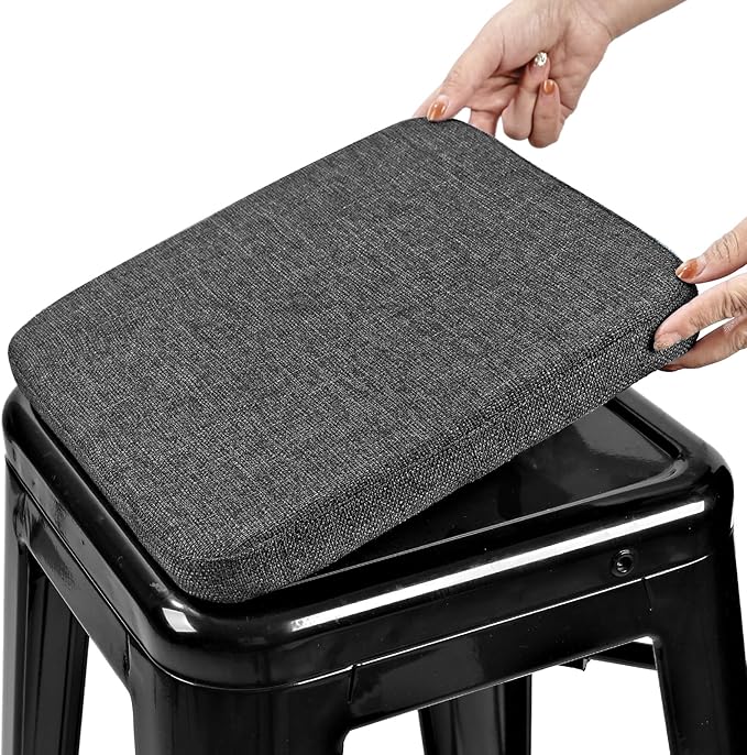 BUYUE Friendly Woven Fabric Magnetic Bar Stool Cushion 1 Piece, Enhanced Anti-Slip Breathable Small Chair Seat Pad for Café Bistro Stackable Metal Stool (Square, Dark Gray, 1)