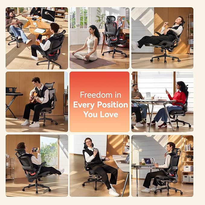 SIHOO B100 PRO Ergonomic Office Chair with Footrest, Mesh Office Chair with Adaptive Lumbar Support, Computer Chair with Wide Headrest, Desk Chair with 360° Rotatable Flip-Up Armrests, Jet Black