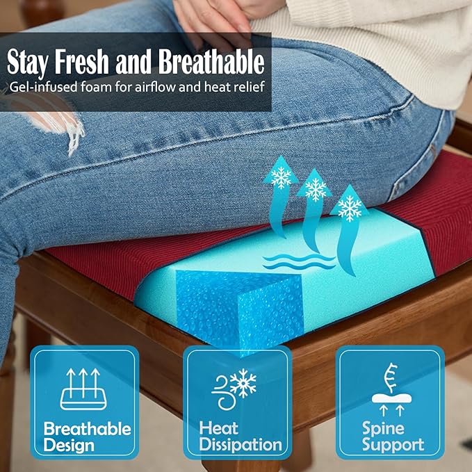 2'' Thick High-Density Foam Indoor Chair Cushions | Dining Chair Pads with Ties, Removable Washable Cover, Kitchen Chair Cushions 17"x16", Wine Red 4 Pack