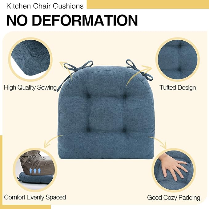 Tromlycs Chair Cushions for Dining Chairs Kitchen Seat Cushions Room Set of 2 Pads with Ties Indoor Non Slip Office 18 x 18 Inch, Dark Blue