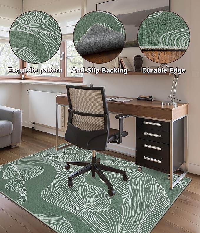 chakme Office Chair Mat for Hardwood Floor, 48"x36" Easy Glide Computer Desk Mat Protector for Rolling Chair Under Desk Rug Nonslip Backing, Machine Wash, (Leaf)