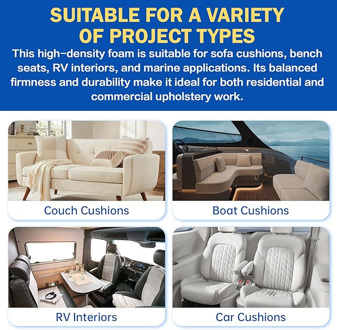 High Density Upholstery Foam Cushion - 3" Thick x 24" x 72", Gel Memory Foam Support Padding for Seat Cushion Replacement, DIY Projects, Sofa Mattress Support