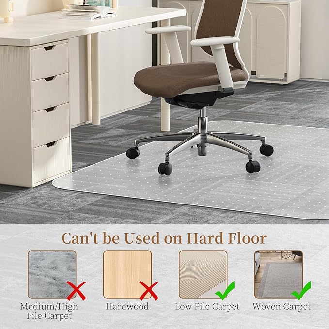 Office Chair Mat for Carpet, 48" X 48" X 0.09" Desk Chair Mat for Carpet Floors, Clear and Thick Rolling Computer Chair Mats with Non-Slip Studded for Home and Office Low Pile Carpets
