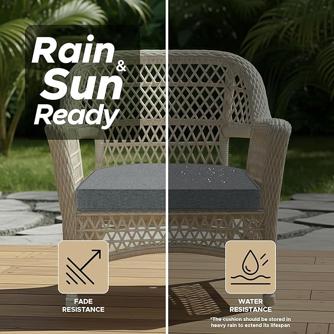 Outdoor Chair Cushions, Fade-Resistant & Water-Resistant, D Shaped Patio Furniture Seat Chair Pads Replacement with Ties, Non-Slip Bottom, Removable Cover, Set of 4, 17 x 16 Inch, Dark Grey