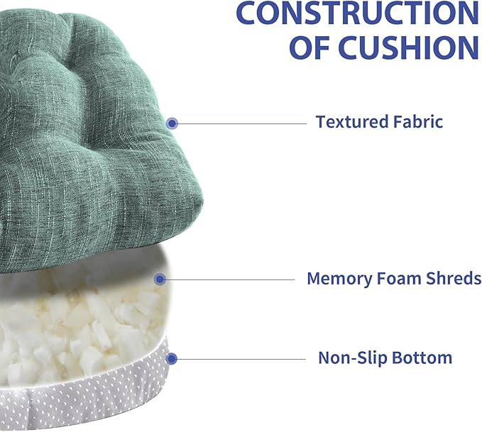 IPYNBAP Chair Cushions for Dining Chairs Set of 6, Kitchen Chair Cushions, Chair Pads with Ties Non Slip Backing, Christmas Room Decor, Tufted Memory Foam Seat Cushion 6 Pack, 15.5x15.5x4, Sage Green
