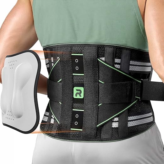 Rakiie Back Brace for Lower Back Pain Relief for Women Men, Elastic Back Support Belt with 8 Stays for Lfting at Work, Breathable Soft Lumbar Support with Removable 3D Compression Pad, Green Size XXL