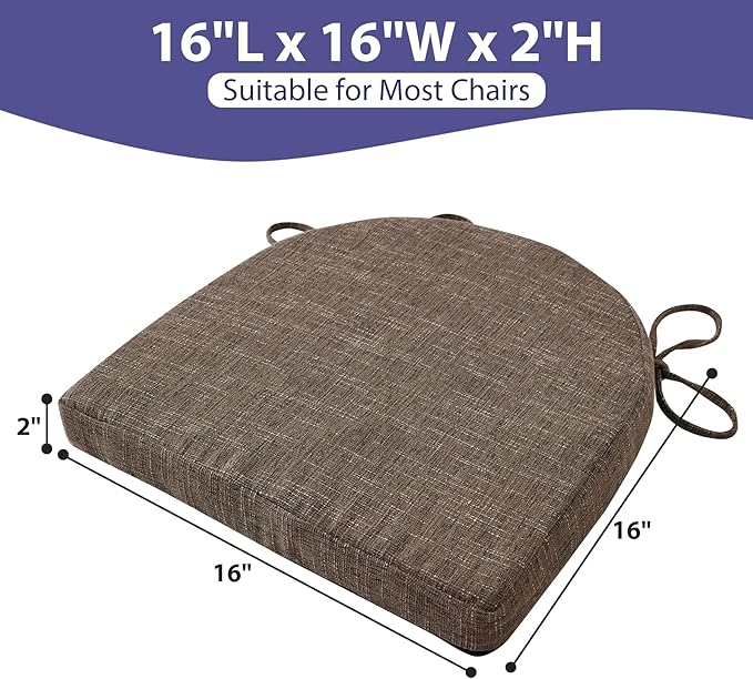 IPYNBAP Chair Cushions for Dining Chairs, Kitchen Chair Cushions, 16'' x 16'' x 2'', Non Slip Indoor Seat Cushions, Chair Pads for Dining Chairs with Ties & Removable Cover, Set of 4, Brown