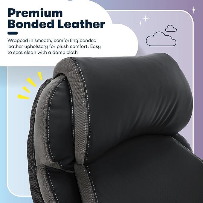 Serta Jackson Big and Tall Executive Home Office Chair with Smart Layers Technology, Wide Seat Cushion, Modern Comfy DeskChairs with Rolling Swivel Wheels, Bonded Leather, Black