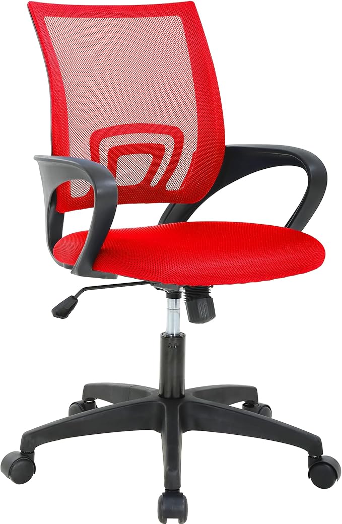Office Chair - Breathable Mesh, Adjustable Height & Tilt, Professional Desk Chair for Long Hours, PVC Base, Red