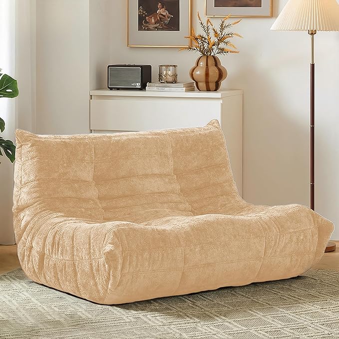 HABUTWAY Bean Bag Chair, Giant Bean Bag Chairs for Adults, Loveseat Fireside Chair, 2 Seater Lazy Bean Bag Sofa Memory Foam Couch for Living Room, Bedroom, Office (Khaki)