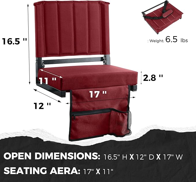 SPORT BEATS Stadium Seats with Back Support Bleacher Chairs with Back and Cushion Thick Padded Bleacher Seats Includes Shoulder Strap