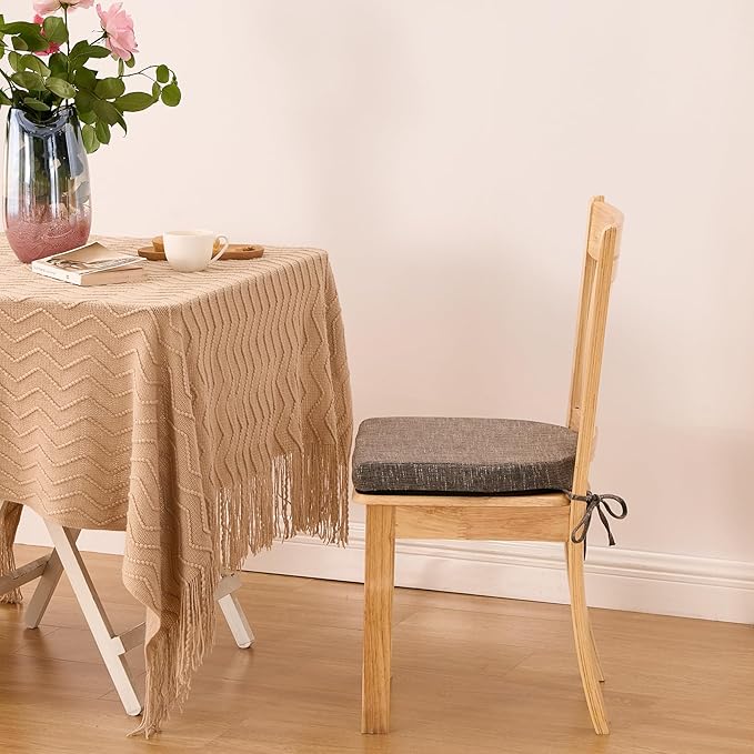 IPYNBAP Chair Cushions for Dining Chairs, Kitchen Chair Cushions, 16'' x 16'' x 2'', Non Slip Indoor Seat Cushions, Chair Pads for Dining Chairs with Ties & Removable Cover, Set of 2, Brown
