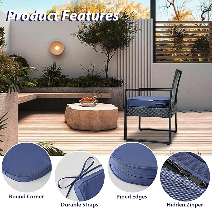 IPYNBAP Outdoor Chair Cushions Set of 4, Waterproof Outdoor Seat Cushions for Patio Furniture, Patio Chair Cushion with Handle and Ties, Out Door Chair Pads,18.5x16x3-Round, Navy Blue